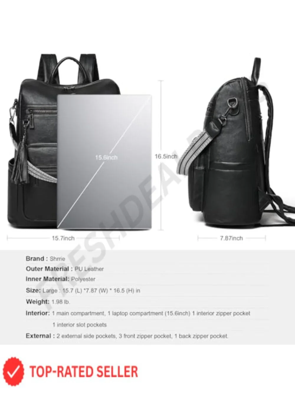 Faux Leather Laptop Backpack for Women Airline Approved 15.6 Inch Travel Work